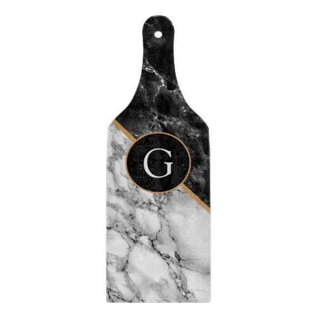 Black White Marble Stone Cutting Board Your Letter (Front)