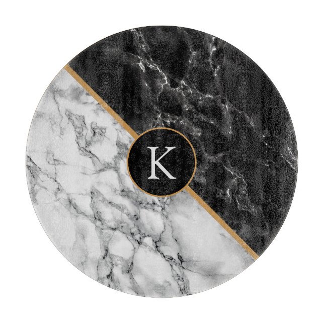 Black & White Marble Stone - Your Letter / Age Cutting Board (Front)
