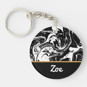 Black & White Marble Style Acrylic Keychain