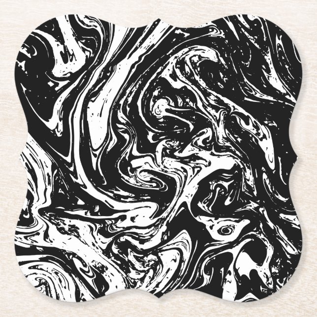 Black & White Marble Style Paper Coaster (Front)