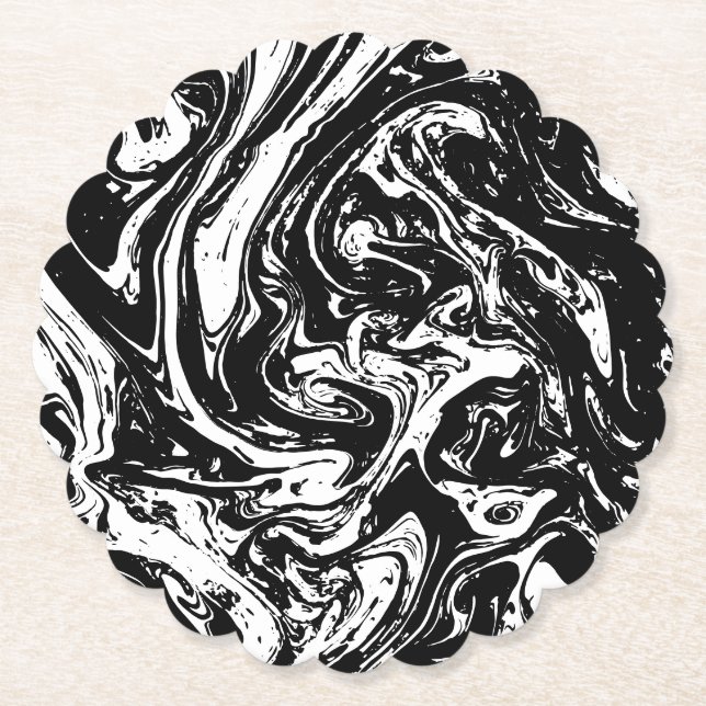 Black & White Marble Style Paper Coaster (Front)