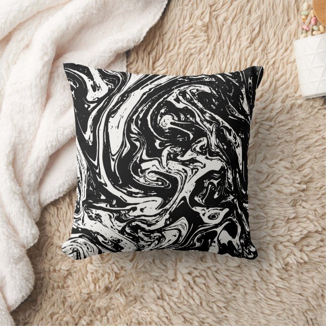 Black & White Marble Style Throw Pillow (Blanket)