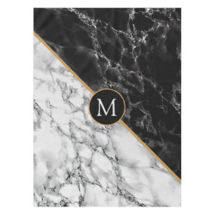 Black White Marble Tablecloth with Custom Letter