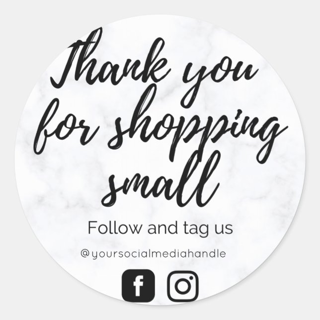 Black & White Marble Thank You Sticker (Front)
