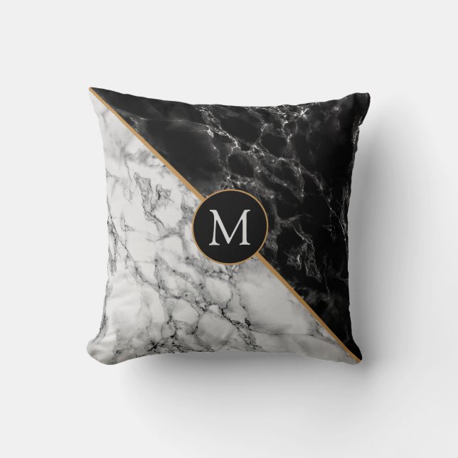 Black White Marble Throw Pillow Gift Custom Letter (Front)