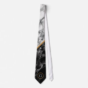 Black White Marble Tie with Custom Letter