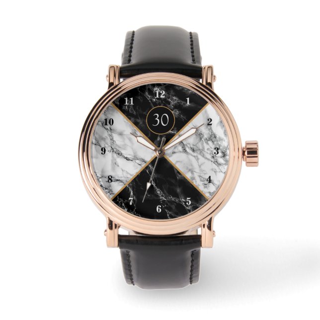 Black White Marble Watch Personalized Your Letter (Front)