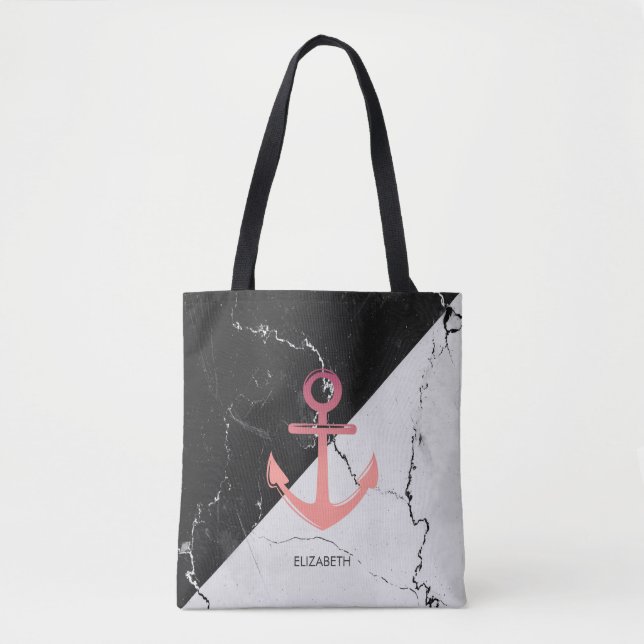 Black & White Marble whit Anchor Tote Bag (Front)