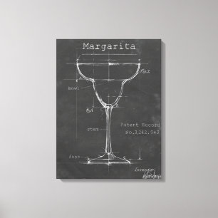 Black & White Margarita Glass Blueprint Canvas Print