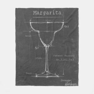 Black & White Margarita Glass Blueprint Fleece Blanket