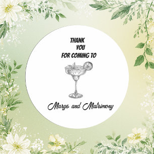 black & white margs and matrimony thank you classic round sticker
