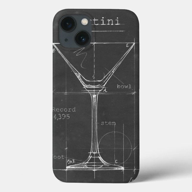 Black & White Martini Glass Blueprint Case-Mate iPhone Case (Back)