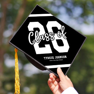 Black White Masculine 2025 Graduation Cap Topper