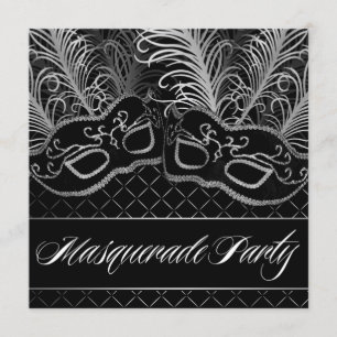 Black White Mask Masquerade Ball Party Invitations