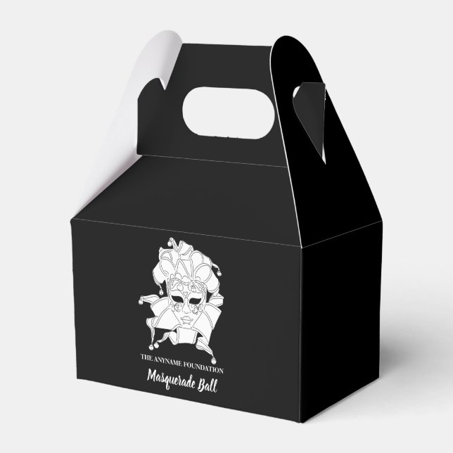 Black & White Masquerade Ball Fundraiser Gala Favor Box (Front Side)