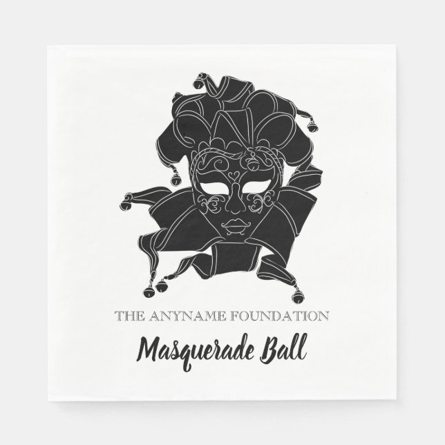 Black & White Masquerade Ball Fundraiser Gala Napkin (Front)