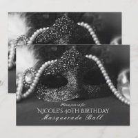 Black & White Masquerade Mask & Pearls Invitations