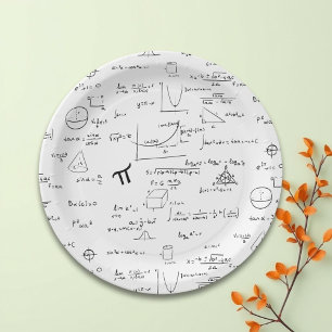 Black White Math Equations Graphics Party Paper Plate