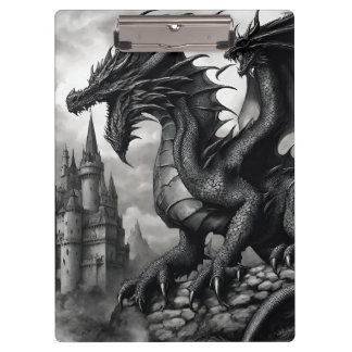 Black-White Medieval Gothic Dragon Clipboard