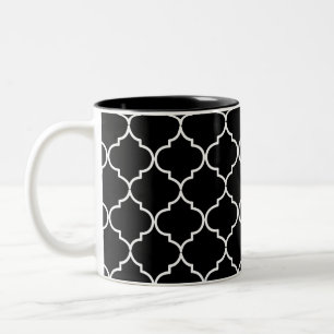 Black & White Mediterranean Moroccan Pattern Two-Tone Coffee Mug