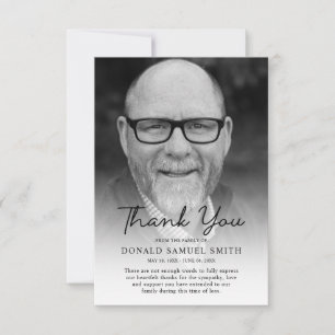 Black & White Memorial Sympathy Funeral Photo Thank You Card