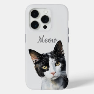 Black White Meow Cat iPhone 15 Pro Case