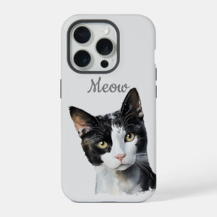 Black White Meow Cat iPhone 15 Pro Case