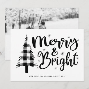 Black White Merry and Bright Photo Holiday Card