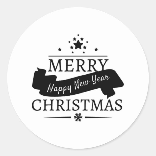 Black White Merry Christmas And A Happy New Year Classic Round Sticker (Front)