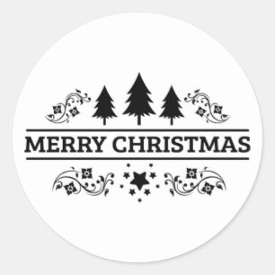 Black White Merry Christmas Classic Round Sticker
