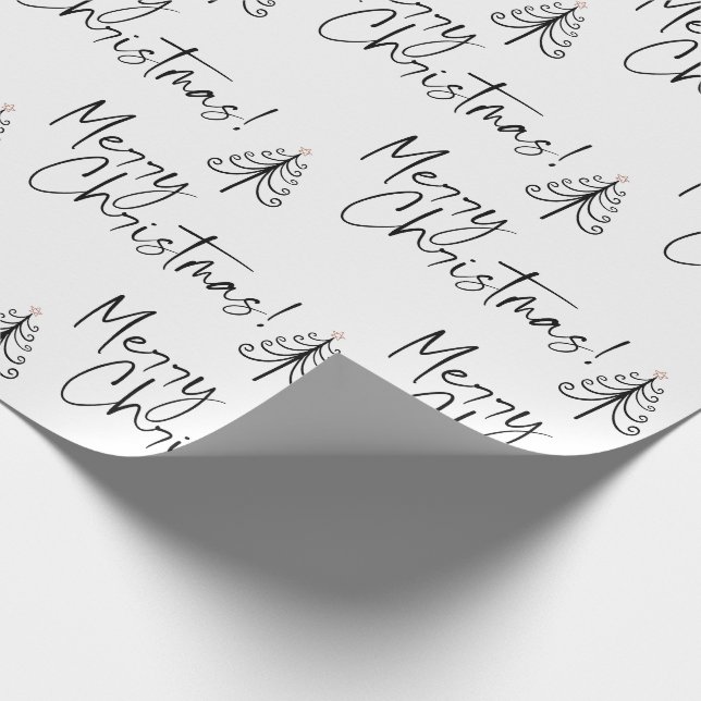 Black White Merry Christmas Tree Wrapping Paper (Corner)