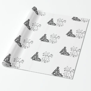 Black White Merry Christmas Trees Quote Gift Wrapping Paper