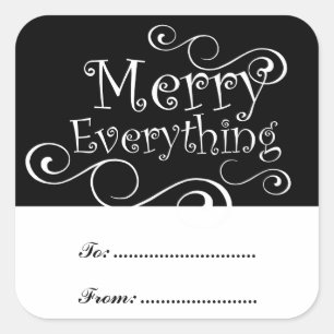 Black White Merry Everything Swirls Present Labels