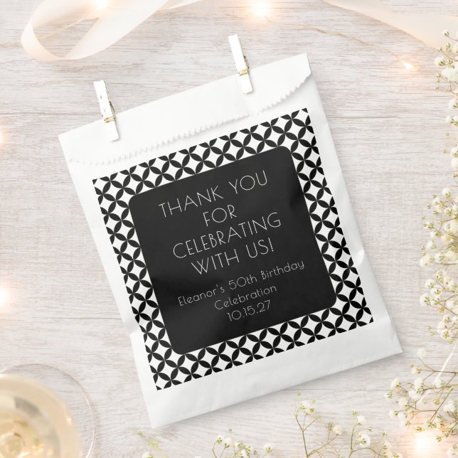 Black White Mid Century 50th Birthday Thank You Favour Bag (Clipped)