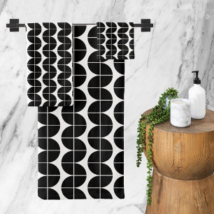 Black & White Mid Century Modern Abstract Bath Towel Set
