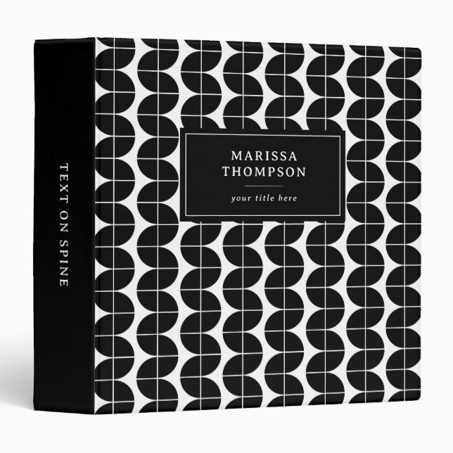 Black & White Mid Century Modern Abstract Custom Binder (Front/Spine)