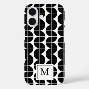 Black & White Mid Century Modern Abstract Monogram iPhone 16 Case