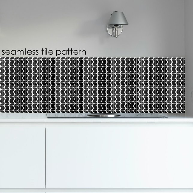 Black & White Mid Century Modern Abstract Pattern Tile (Black & White Mid Century Modern Abstract Pattern Ceramic Tile)