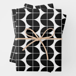Black & White Mid Century Modern Abstract Pattern Wrapping Paper Sheet