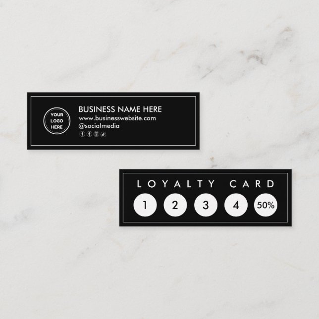 Black White Mini Chic Modern Minimalist Loyalty Card (Front/Back)