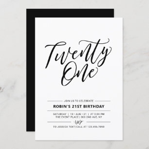 Black & White Minimal 21st Birthday Party Invitation