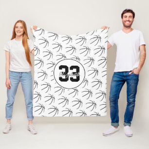 black white minimal basketballs pattern fleece blanket