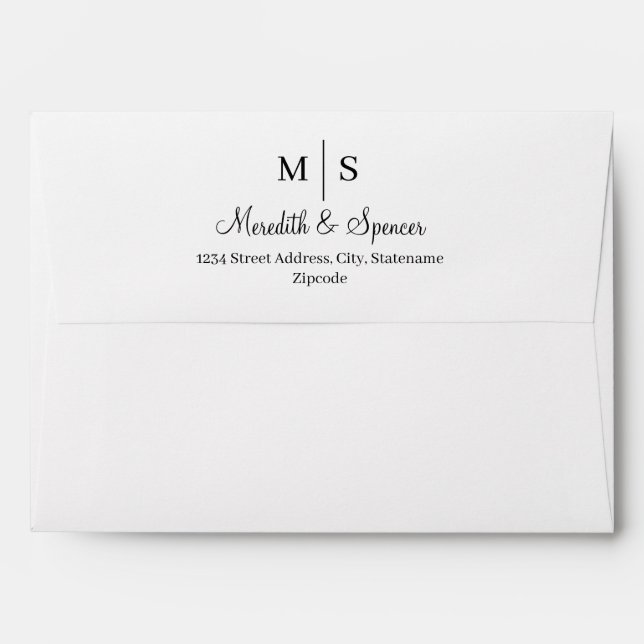 Black White Minimal Elegant Basic Modern Wedding Envelope (Back (Top Flap))