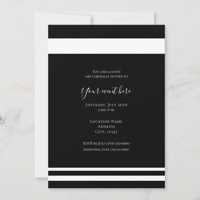 Black & White Minimal Elegant Dinner Party Event   Invitation (Front)