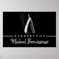 Black White Minimal Logo Branding Razor Barber