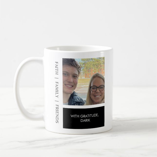 Black & White Minimal Modern Family Photo Coffee Mug (Left)