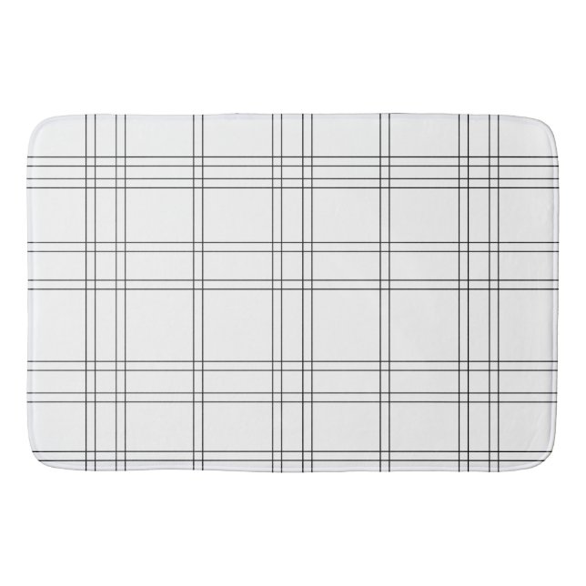 Black & White Minimal Modern Plaid Clean Pattern Bath Mat (Front)