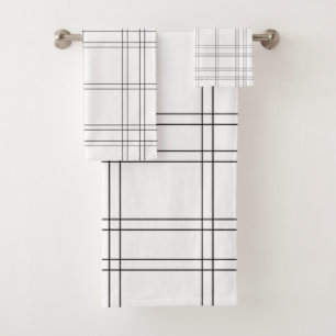 Black & White Minimal Modern Plaid Clean Pattern Bath Towel Set