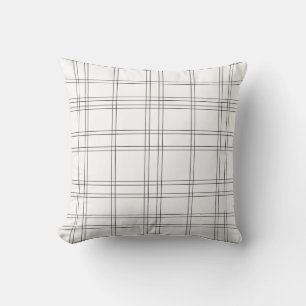 Black & White Minimal Modern Plaid Clean Pattern Throw Pillow