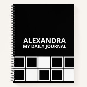 Black White Minimal Modern Squared Daily  Notebook